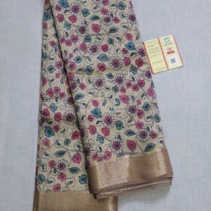 IMPRESSIVE ARTISAN PURE MOONGA KALAMKARI PRINTED SILK SAREE OFF WHITE