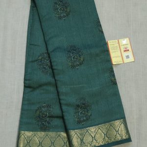 IMPRESSIVE ARTISAN PURE MOONGA BLOCK PRINTED OLIVE GREEN SILK SAREE