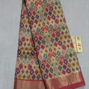 IMPRESSIVE ARTISAN PURE MOONGA PRINTED GEOMETRICAL DESIGN SAREE
