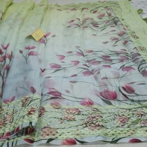 IMPRESSIVE ARTISAN ORGANZA PURE SILK BORDERLESS FLOWRAL PRINT THREAD WORK DUAL TONE