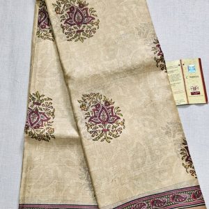 TASSAR BORDERLESS PRINTED SILK SAREE BLOCK PATTERN