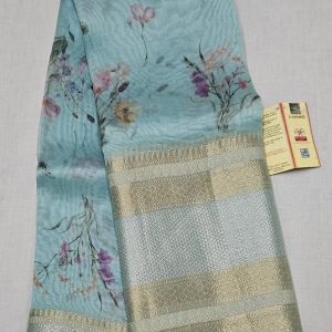 PURE ORGANZA KANCHI BORDERS SKY BLUE SHADE