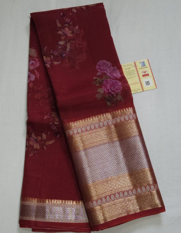 Organza Reddish Marron colour saree