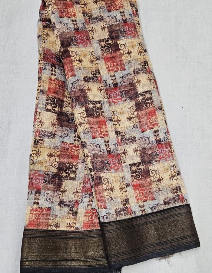 PURE LINEN BY SILK ABSTRACT PRINTED SAREES